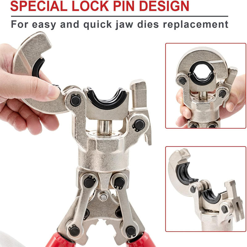 Copper Tube Crimping Tool Kit Pro Press Crimper with 1/2" 3/4" 5/8" for Copper Pipe 360° Rotatable Crimp Tool Adjustable length handle