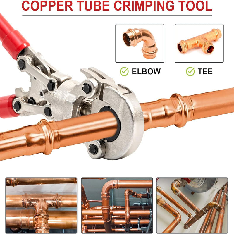 Copper Tube Crimping Tool Kit Pro Press Crimper with 1/2" 3/4" 5/8" for Copper Pipe 360° Rotatable Crimp Tool Adjustable length handle