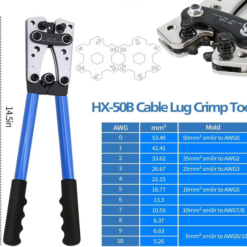 Battery Cable Lug Crimping Tool Wire Crimping Tool for AWG 10-1/0 Electrical Lug Crimper