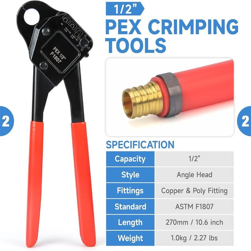 Crimping Tools PEX Crimping Tool Kit for 1/2’’ & 3/4’’ Copper Crimp Rings Meets ASTM F1807 Standard