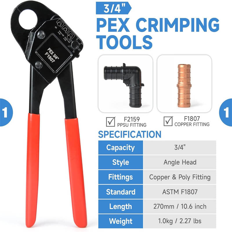 Crimping Tools PEX Crimping Tool Kit for 1/2’’ & 3/4’’ Copper Crimp Rings Meets ASTM F1807 Standard