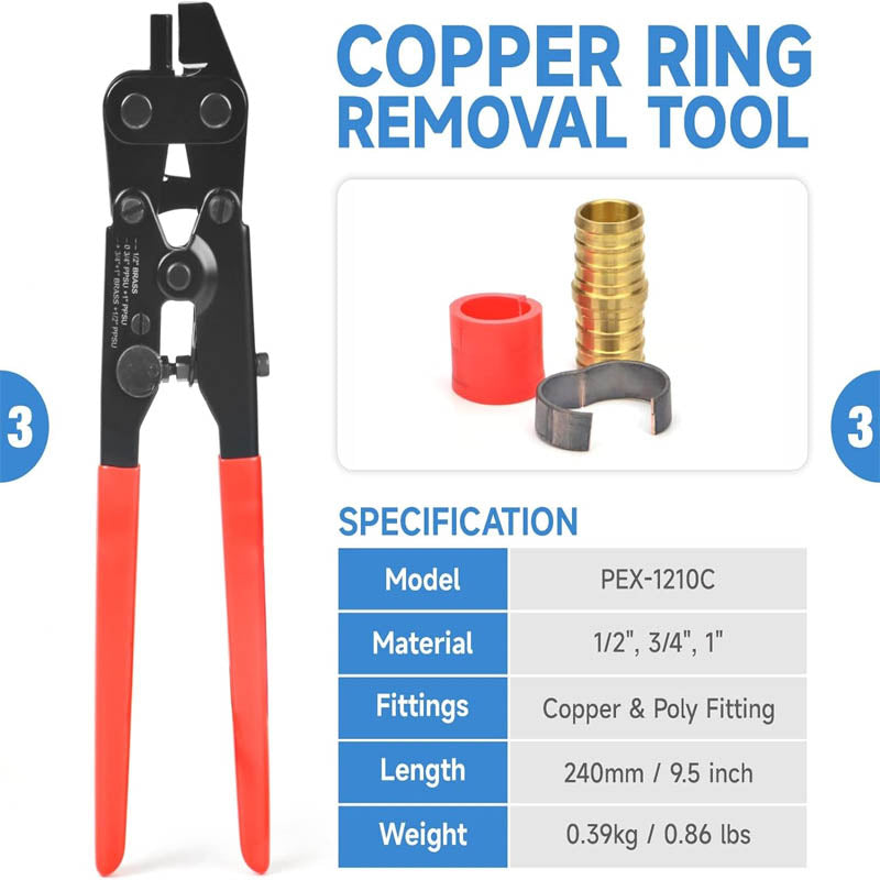 Crimping Tools PEX Crimping Tool Kit for 1/2’’ & 3/4’’ Copper Crimp Rings Meets ASTM F1807 Standard
