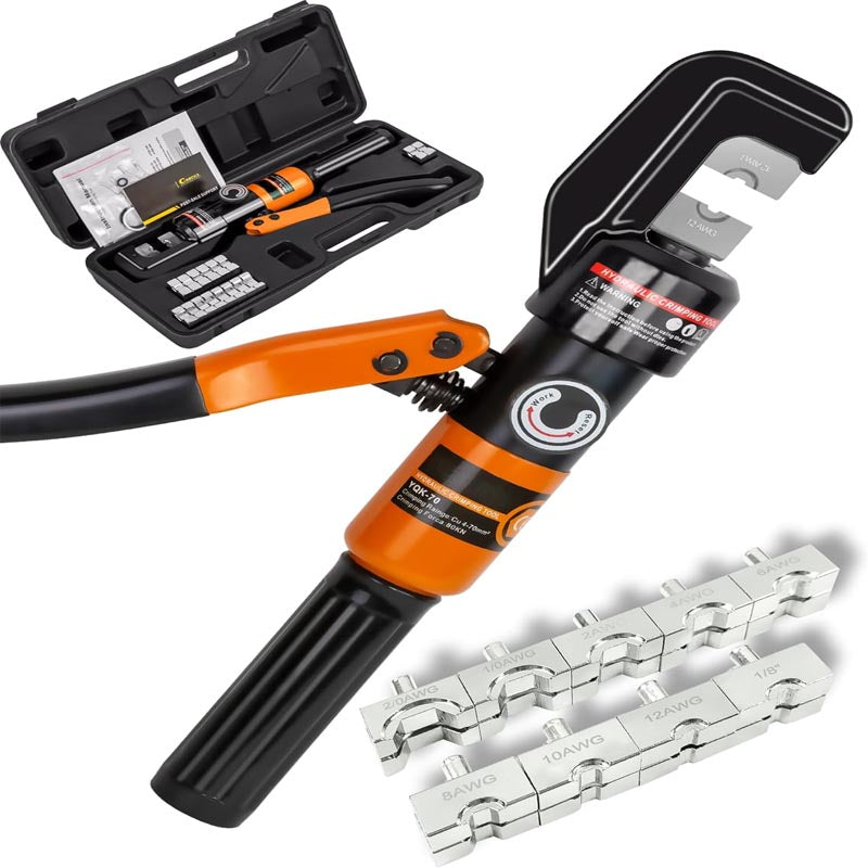 Crimping Tools Electric Hydraulic Cable Lug Crimper Pliers Rechargeable with 11 Dies 2 batteries