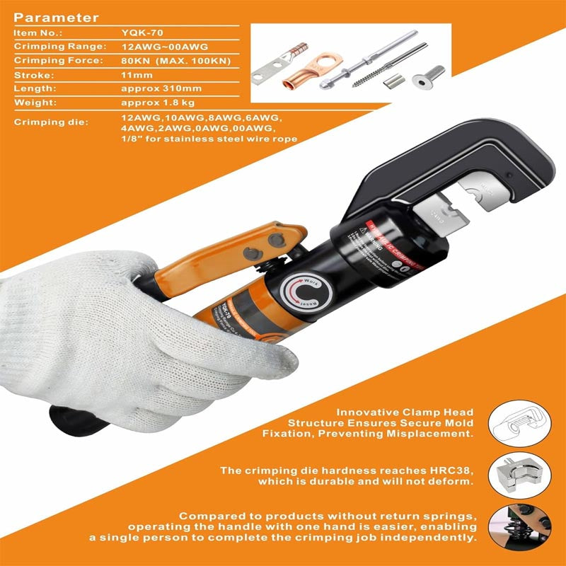 Crimping Tools Electric Hydraulic Cable Lug Crimper Pliers Rechargeable with 11 Dies 2 batteries