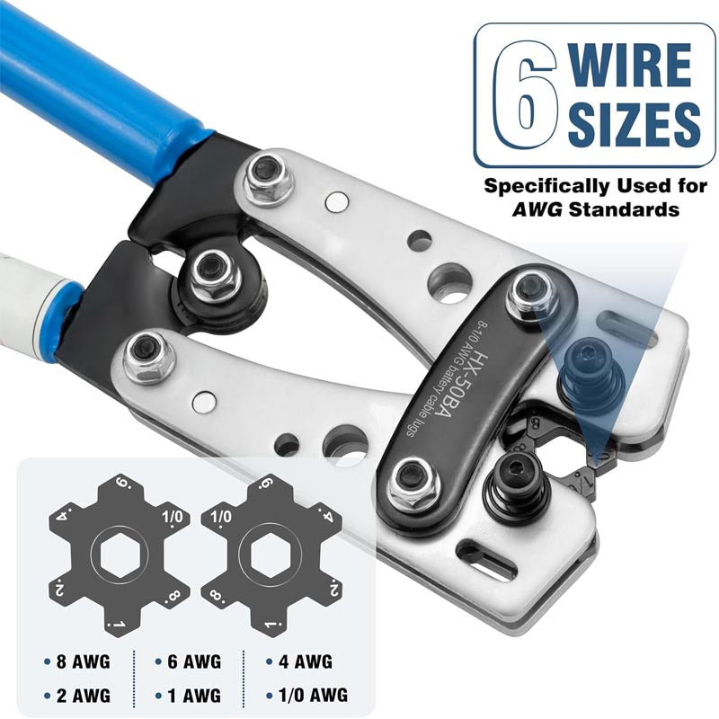 Crimping Tools Battery Cable Wire Lug Crimping Tool for AWG 8-1/0 Heavy Duty Wire Copper Lugs