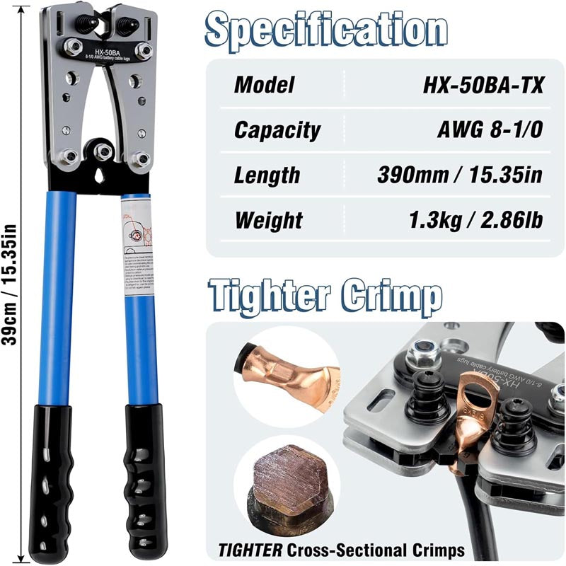 Crimping Tools Battery Cable Wire Lug Crimping Tool for AWG 8-1/0 Heavy Duty Wire Copper Lugs