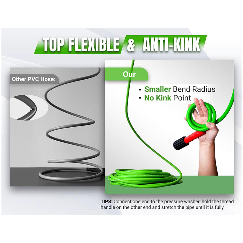 Flexible 3200 PSI Pressure Washer Hose 50FT 1/4" Kink Resistant Power Washer Hose Replacement Leak-Free M22 Fittings