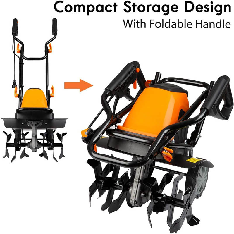 Cultivators 10 Amp Electric Tiller 16-Inch 6 Steel Blades Adjustable Transit Wheel for Garden Lawn Soil Digging