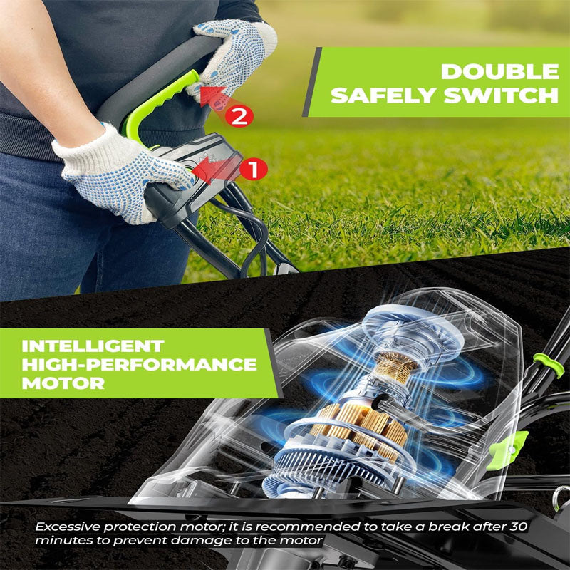 18-Inch 13.5 Amp Cultivator with 6 Steel Tines 3-Adjustable Wheels Foldable Handle 8'' Tilling Depth Electric Corded Tillers