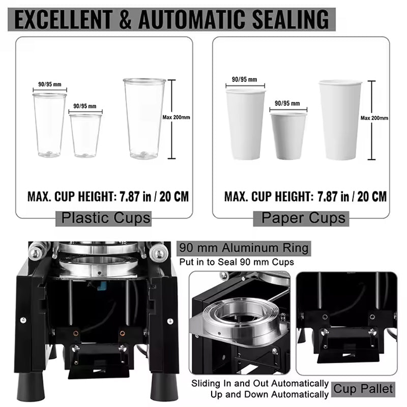 Electric 90 95 Mm Pp Coffee Drink Bubble Tea 98mm Boba Juice Cup Sealer Automatic Cup Sealing Machine