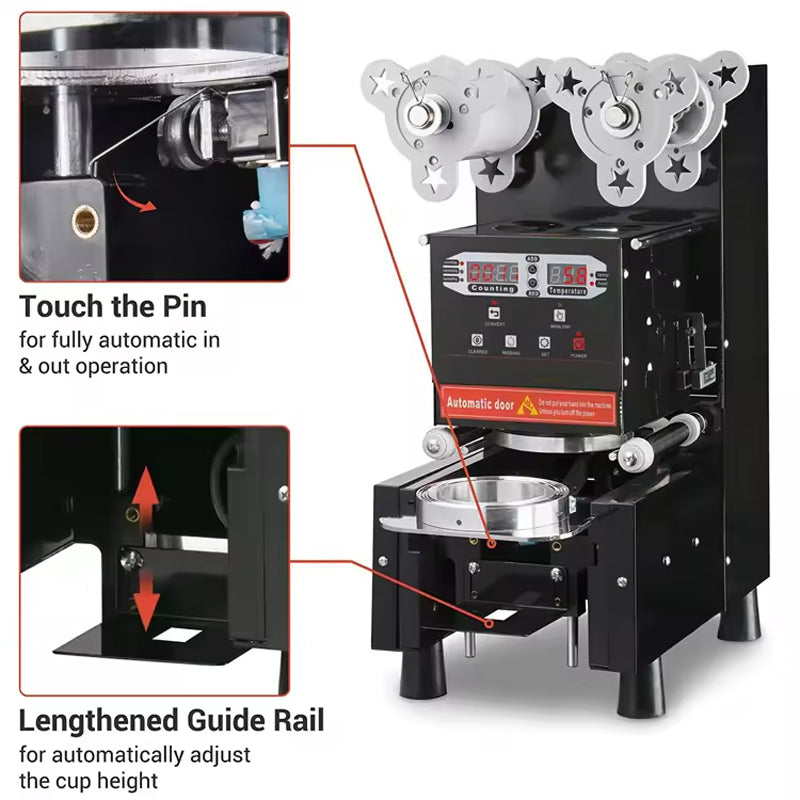 Electric 90 95 Mm Pp Coffee Drink Bubble Tea 98mm Boba Juice Cup Sealer Automatic Cup Sealing Machine