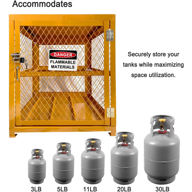 Horizontal Cylinder Storage Cabinet 4 Cylinder Capacity Gas Cylinder Yellow Powder Coat Finish Stainless Steel Frame