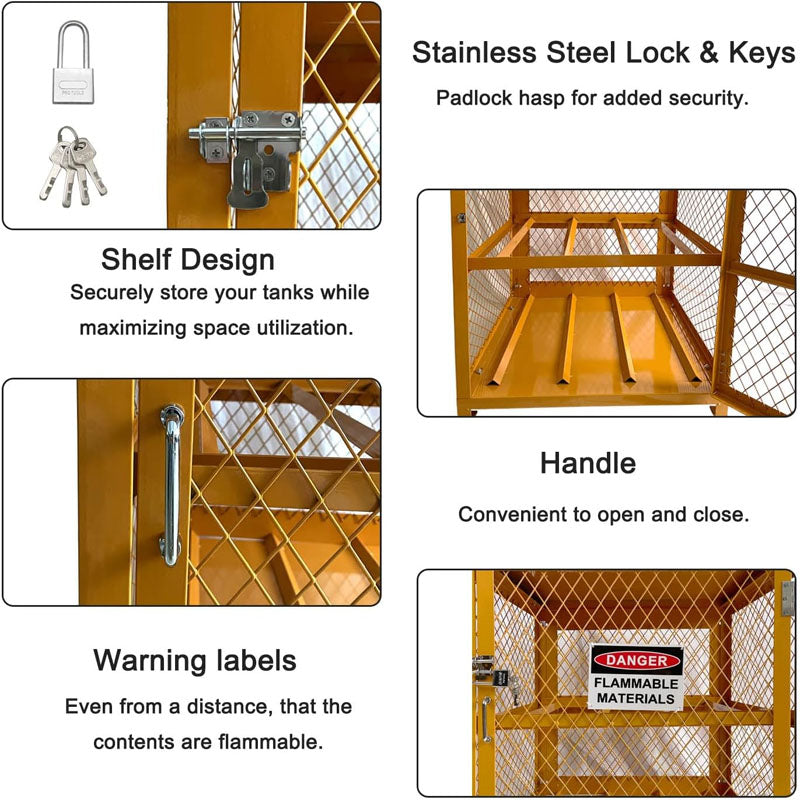 Horizontal Cylinder Storage Cabinet 4 Cylinder Capacity Gas Cylinder Yellow Powder Coat Finish Stainless Steel Frame