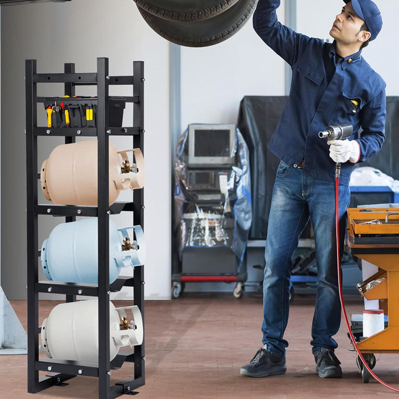 Cylinder Storage Cabinet with 3x30lb and Storage Plate Stable Refrigerant Cylinder tank rack for Gas Oxygen Nitrogen Storage