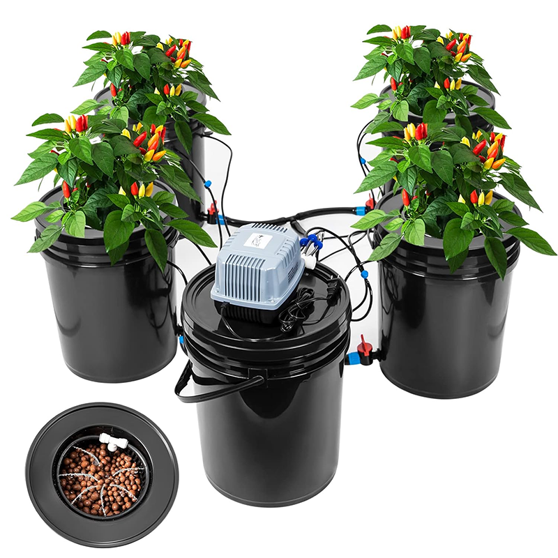 DWC Hydroponic System, Hydroponic Planting System, 5 Gallon DWC Hydroponic Bucket Set, Multi Bucket Hydroponics Machine, Vegetable Drip Irrigation System (4 Buckets + Reservoir Kit)
