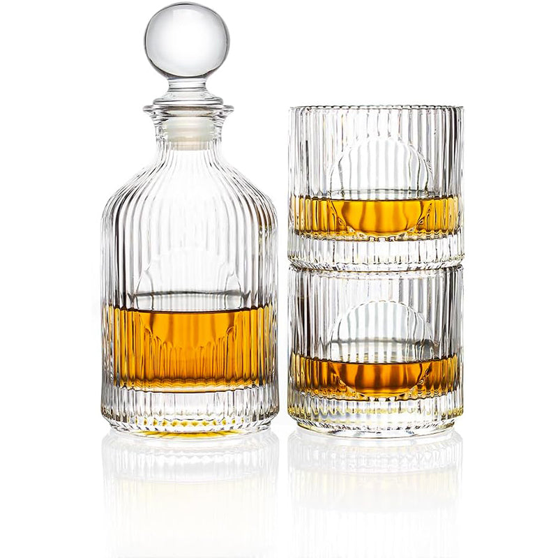 18oz Whiskey Liquor Wine Decanter Set Include(1decanter+2glasses) for Bar Home Restaurant Kitchen Bathroom