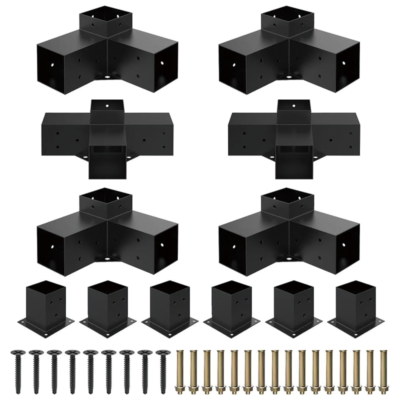 Heavy Alloy Steel Pergola Kit 4''x4'' with 3-Way Brackets,DIY Pergola Brackets Suitable for Pergolas,Gardens,and Metal Gazebo Kits