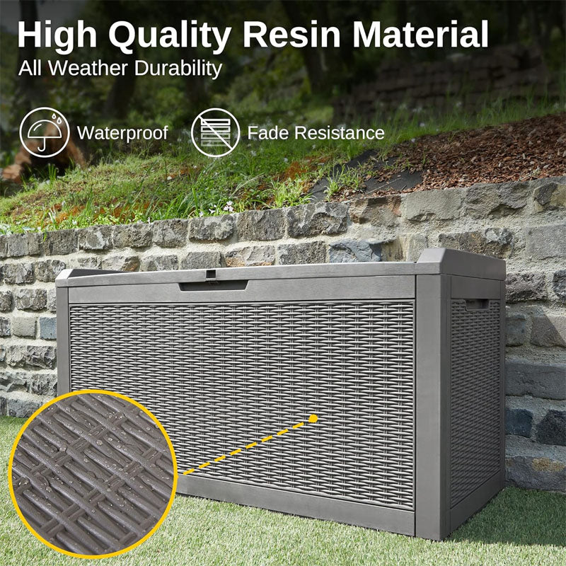 100 Gallon Deck Box Outdoor Storage Box Waterproof Resin for Patio Furniture Pool Toys Garden Tools Outdoor Cushions Gray
