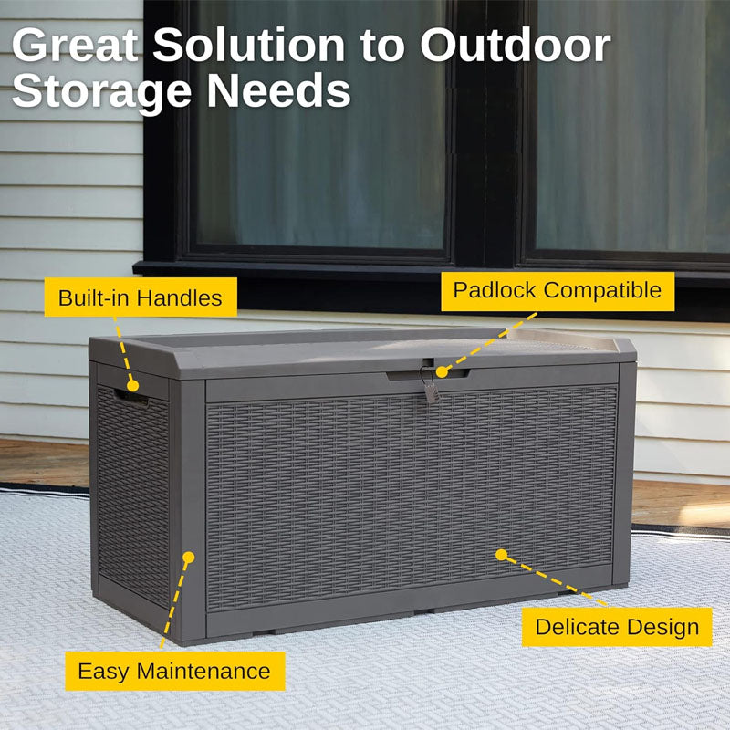 100 Gallon Deck Box Outdoor Storage Box Waterproof Resin for Patio Furniture Pool Toys Garden Tools Outdoor Cushions Gray