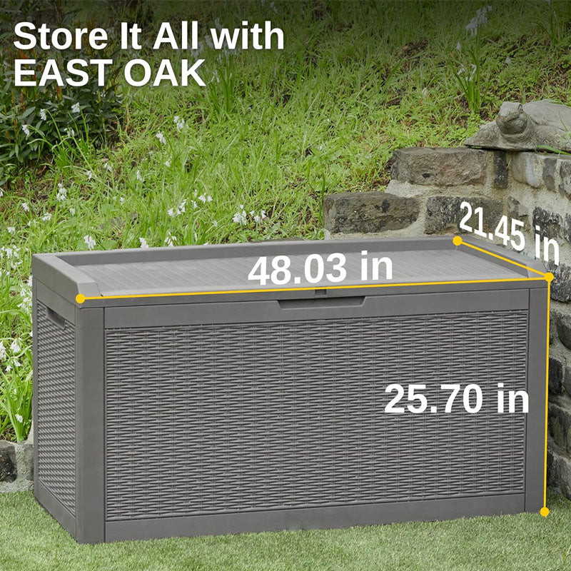 100 Gallon Deck Box Outdoor Storage Box Waterproof Resin for Patio Furniture Pool Toys Garden Tools Outdoor Cushions Gray