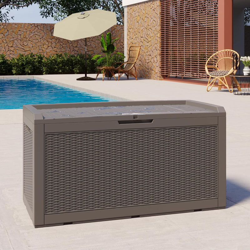 100 Gallon Deck Box Outdoor Storage Box Waterproof Resin for Patio Furniture Pool Toys Garden Tools Outdoor Cushions Gray