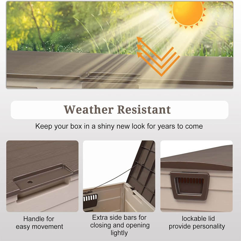 75 Gallon Deck Storage Box Yard Stools and Pool Toys Outdoor Patio Garden Store Patio Cushions,(Brown)