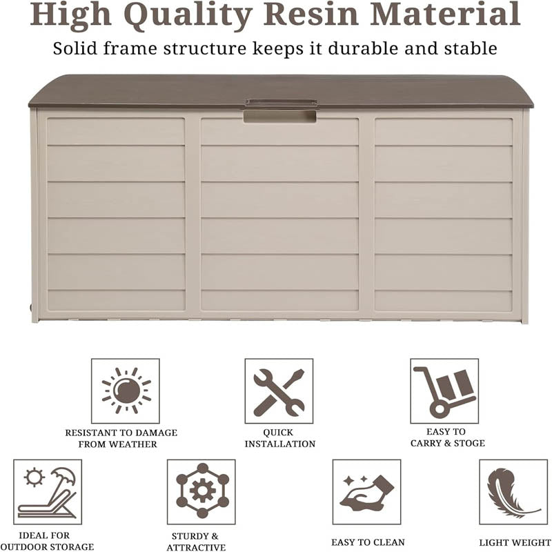 75 Gallon Deck Storage Box Yard Stools and Pool Toys Outdoor Patio Garden Store Patio Cushions,(Brown)