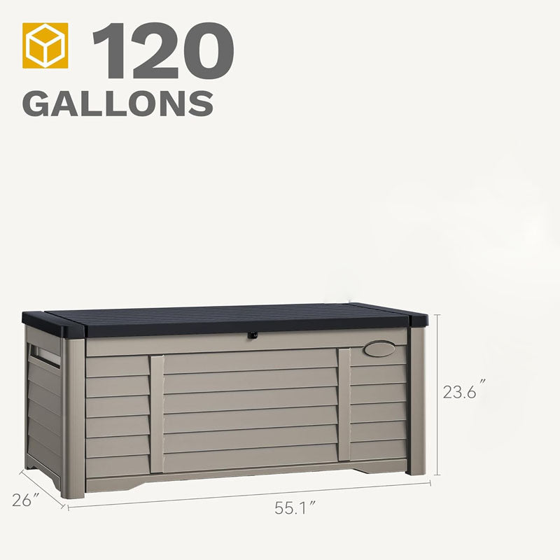 120 Gallon Deck Box Outdoor Storage Box with Louver Design Lockable Patio Storage Bin for Patio Furniture Garden Tools