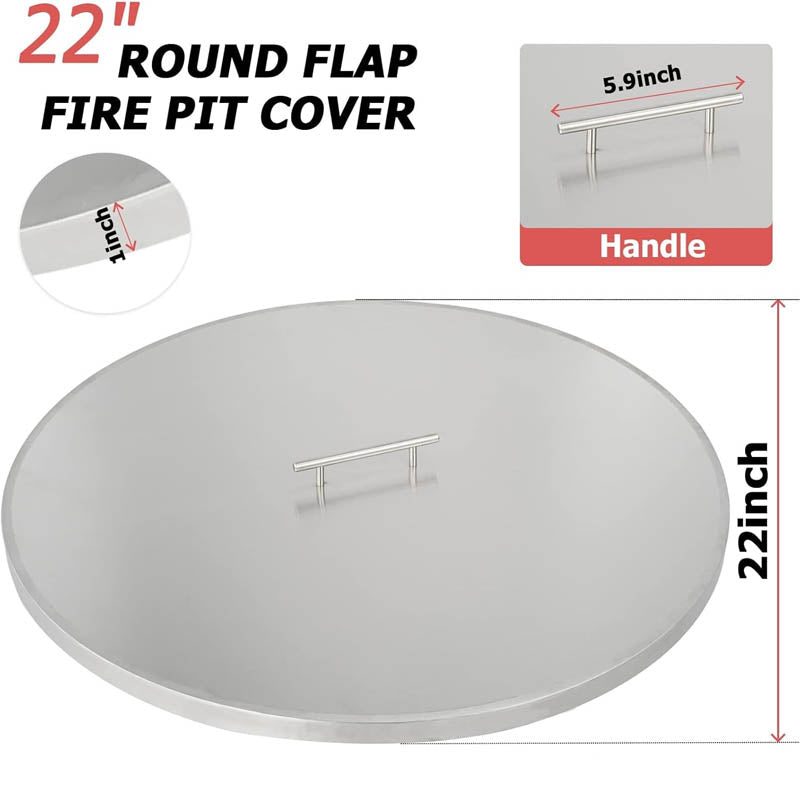 Fire Pit Lid Round Stainless Steel 22'' Fire Pit Metal Cover with Handle for Outdoor Patio Fire Pits Backyard