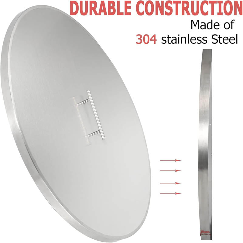 Fire Pit Lid Round Stainless Steel 22'' Fire Pit Metal Cover with Handle for Outdoor Patio Fire Pits Backyard