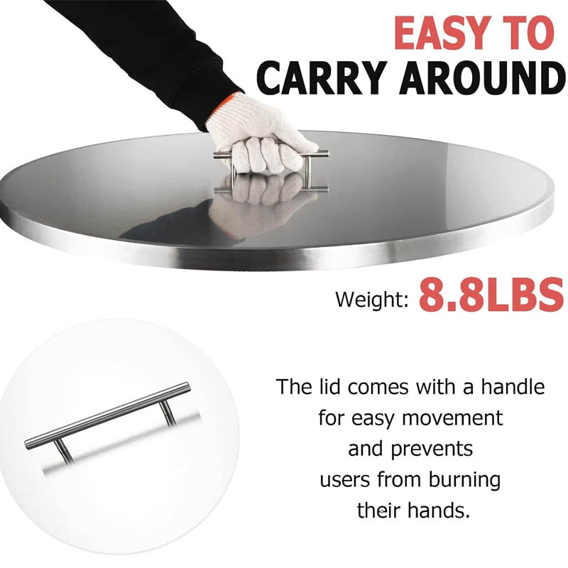 Fire Pit Lid Round Stainless Steel 22'' Fire Pit Metal Cover with Handle for Outdoor Patio Fire Pits Backyard