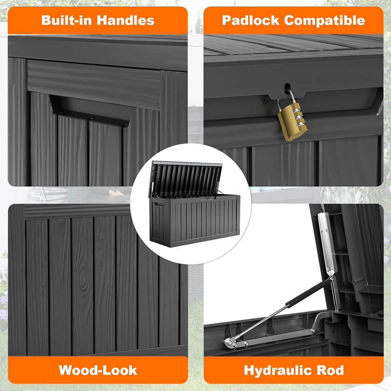 Deck Box 80 Gallon Resin Deck Box , with Aluminum Alloy Padlock, for Patio Furniture, Pool Toys, Garden Tools