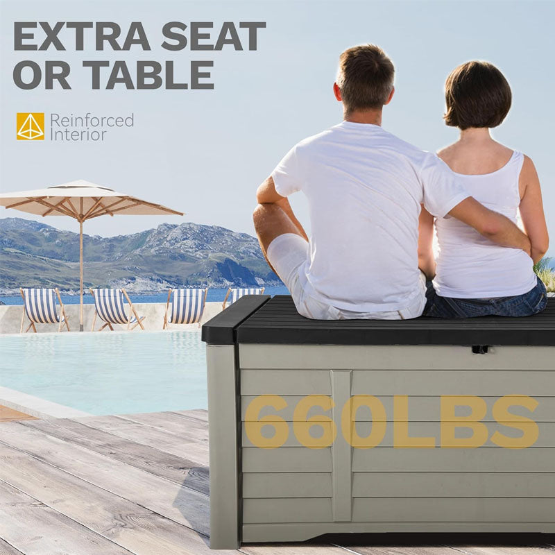 120 Gallon Deck Box Outdoor Storage Box with Louver Design Lockable Patio Storage Bin for Patio Furniture Garden Tools