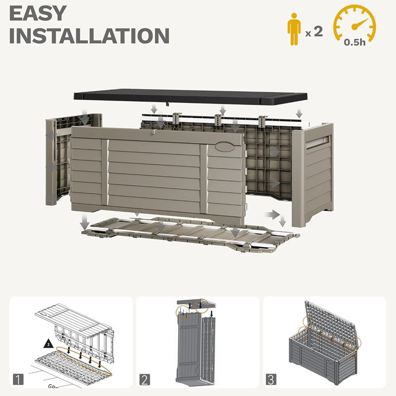 120 Gallon Deck Box Outdoor Storage Box with Louver Design Lockable Patio Storage Bin for Patio Furniture Garden Tools