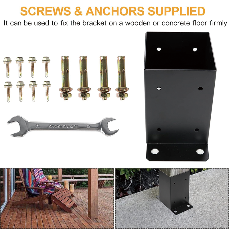 4 x 4 Post Base,Inner Size 3.6"x3.6"Deck Post Base,Heavy Duty Metal Black Powder Coated Post Brackets,for Pavilion Deck Railing Support Deck Base Plate,4Pcs