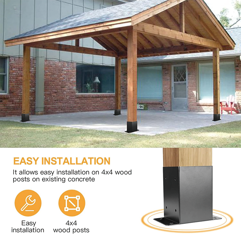 4 x 4 Post Base,Inner Size 3.6"x3.6"Deck Post Base,Heavy Duty Metal Black Powder Coated Post Brackets,for Pavilion Deck Railing Support Deck Base Plate,4Pcs