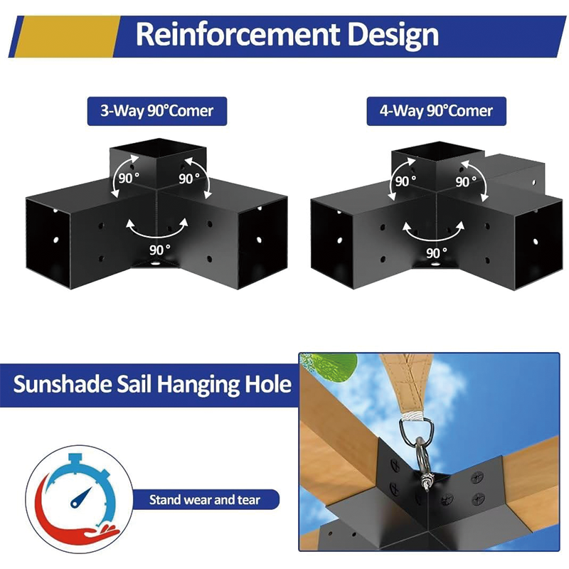 Heavy Alloy Steel Pergola Kit 4''x4'' with 3-Way Brackets,DIY Pergola Brackets Suitable for Pergolas,Gardens,and Metal Gazebo Kits