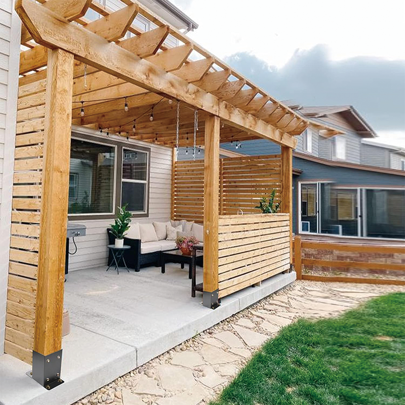 4 x 4 Post Base,Inner Size 3.6"x3.6"Deck Post Base,Heavy Duty Metal Black Powder Coated Post Brackets,for Pavilion Deck Railing Support Deck Base Plate,4Pcs