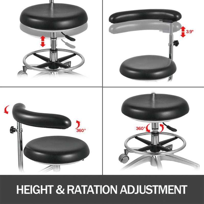 Dental Assistant Stool,Medical Dental Stool Dentist Chair with 360 Degree Rotation Armrest, PU Leather Assistant Stool Chair,Height Adjustable Doctor Chair