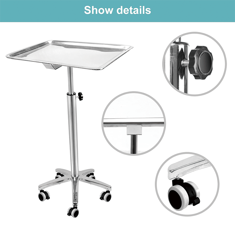 Mayo Stand with Brake Wheels, Extra Large Salon Tray Medical Tray Mayo Stand, for Spa, Salon, Clinic, Personal Care
