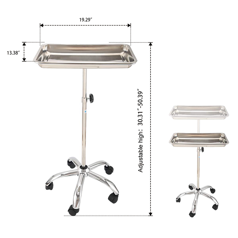 Mayo Instrument Stand, Mobile Medical Doctor Tattoo Spa Salon Service Instrument Procedure Trays with Mobile 5 Caster Base