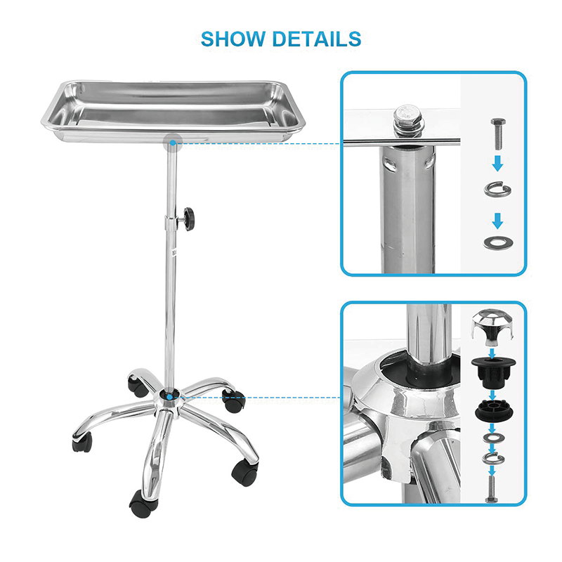 Mayo Instrument Stand, Mobile Medical Doctor Tattoo Spa Salon Service Instrument Procedure Trays with Mobile 5 Caster Base