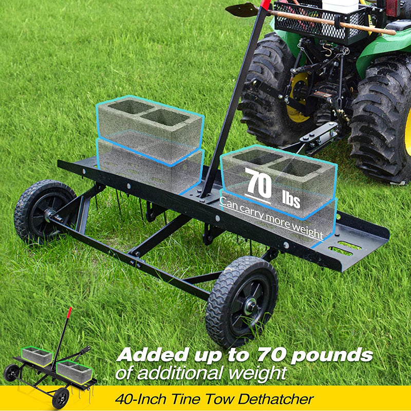 40 inch Tow Behind Dethatcher with 20 Spring Steel Tines Lawn Sweeper for Outdoor Yard Tools Lawn Care