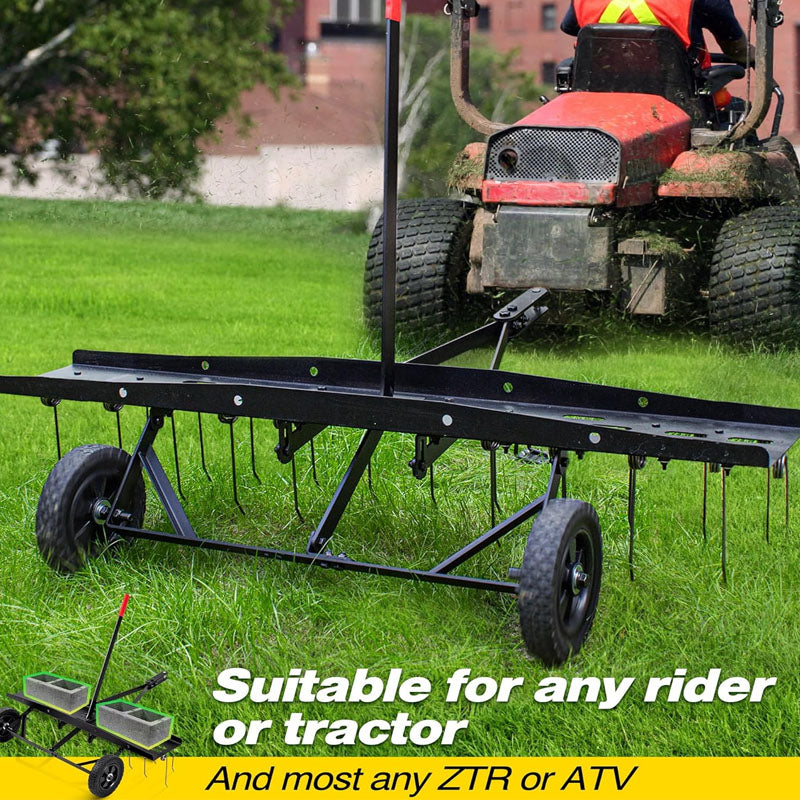 Dethatchers 48inch Tow Behind Dethatcher with 24 Spring Steel Tines for Outdoor Yard Tools Lawn Care