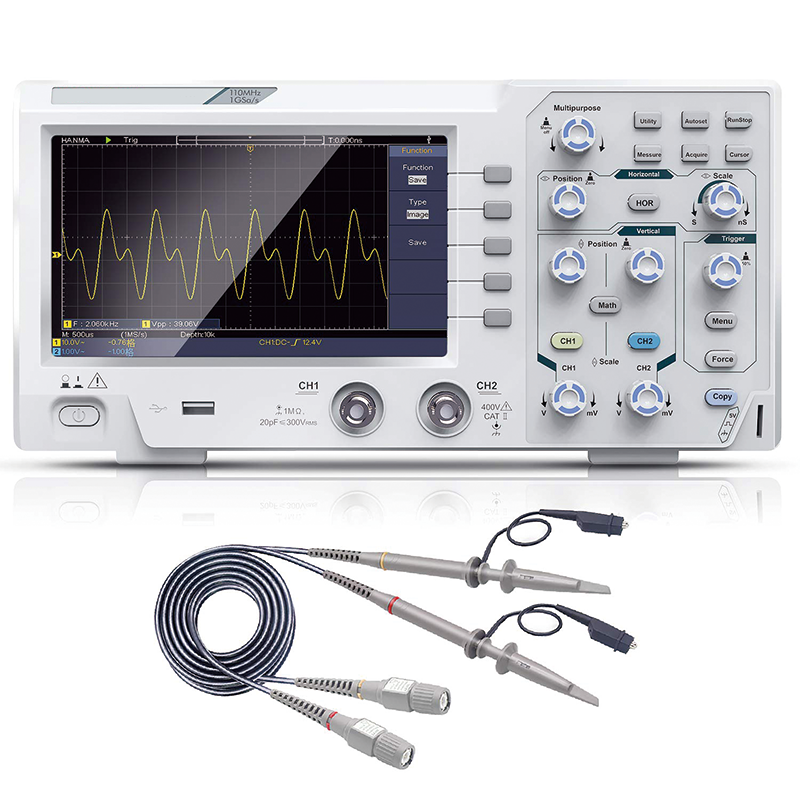 Digital Oscilloscope, 110mhz Bandwidth Digital Oscilloscope with 2 Channels 7-inch Color Screen, Portable Professional Oscilloscope Kit