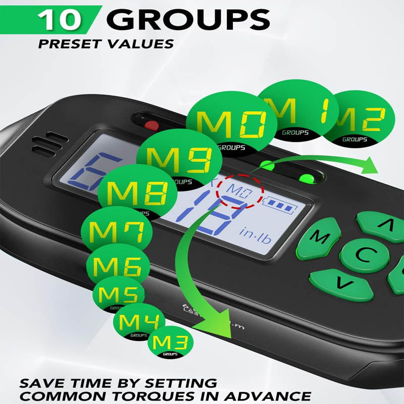 3/8 Inch Digital Torque Wrench 5-99.5 ft-lbs./6.8-135Nm ±2% Torque Accuracy with Preset Value Buzzer and LED Notification