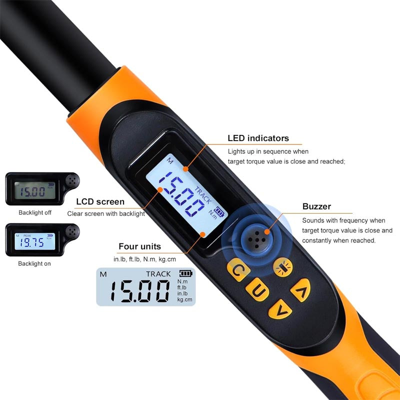 1/2 Drive Digital Torque Wrench 14.8-147.5 ft-lbs(20-200Nm) with Buzzer&LED Indicator Accuracy ±2%