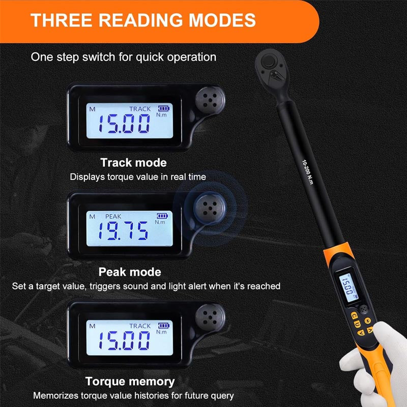 1/2 Drive Digital Torque Wrench 14.8-147.5 ft-lbs(20-200Nm) with Buzzer&LED Indicator Accuracy ±2%