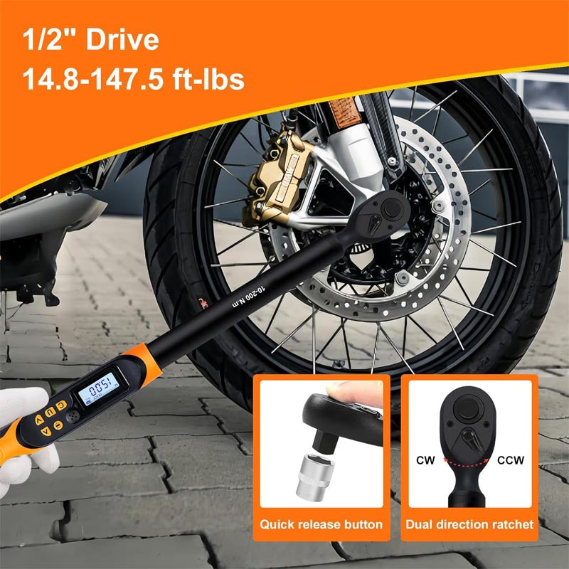 1/2 Drive Digital Torque Wrench 14.8-147.5 ft-lbs(20-200Nm) with Buzzer&LED Indicator Accuracy ±2%