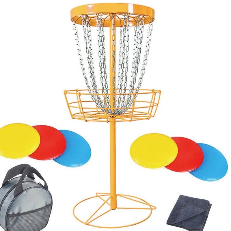Disc Golf Basket, 24-Chains Portable Disc Golf Target Hole, Heavy Duty Steel Practice Disc Golf Basket Stand Equipment, Indoor & Outdoor Pro Golf Basket Set with 6 Discs